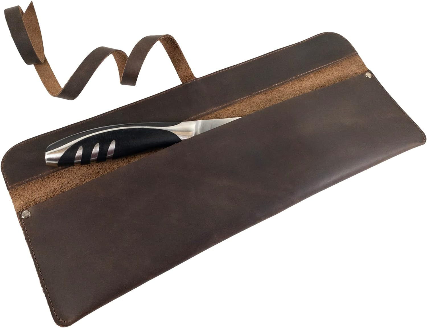 , Single Knife Case Handmade from Full Grain Leather - Bourbon Brown