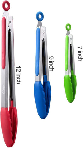 Premium Stainless Steel Locking Kitchen Tongs with Silicon Tips, Set of 3-7