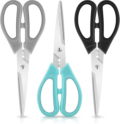 Image of Kitchen Shears Scissors,  3-Color Stainless Steel Dishwasher Safe Food Scissors for Herbs Chicken Meat Poultry Fish BBQ, 8 Inch Utility Cooking Scissors for Women Men with Small Hands