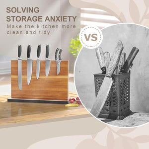 Magnetic Knife Block, Double Sided Magnetic Knife Holder, Acacia Wood Home Kitchen Magnetic Knife Stand - Large Size