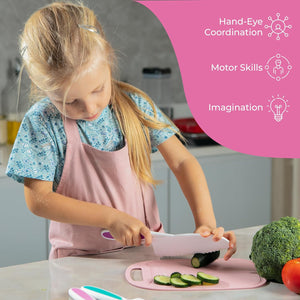 13 Pieces Montessori Kids Cooking and Baking Set - Kids Knife Set for Real Cooking, Durable Kids Cutting Board, Knife Set, Silicone Spatula, Whisk, Cookie Cutters, Kids Apron, Toddler Kitchen