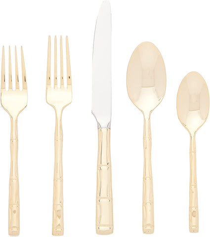 Image of Bamboo Gold-Plated 20-Piece Stainless Steel Flatware Set, Service for 4