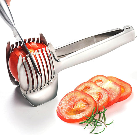 Image of Tomato Slicer Onion Slicer Lemon Slicer, Multipurpose round Fruit Slicer, Stainless Steel Onion Holder for Slicing, Easy Fruit Cutter & Vegetable Tools, Potato Slicer for Quick Kitchen Tools