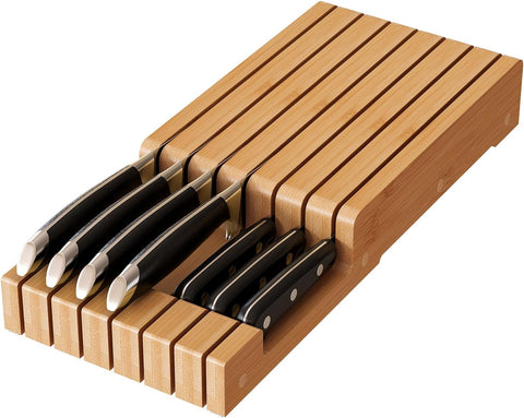 Image of In-Drawer Bamboo Knife Block,Drawer Knife Storage Steak Knife Holder without Knives,Holds up to 7 Knives(Not Include)