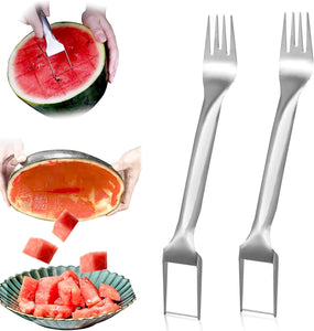 Watermelon Fork Slicer Cutter, Watermelon Cutter Slicer Tool, Portable Dual Head Stainless Steel Fruit Forks Slicer Tool Kitchen Gadgets for Family Party(2Pcs)