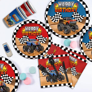 192Pcs Monster Large Truck Birthday Party Supplies Serves 24 Monster Large Truck Plates Napkins Knives Forks Spoons Straws Monster Large Truck Birthday Decorations Truck Party Favors for Kids