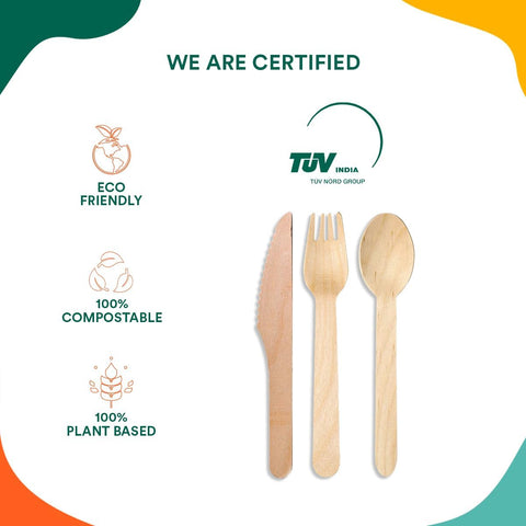 Image of 100% Compostable Cutlery [175-Pack] Disposable Wooden Cutlery Set I 100% Natural, Sturdy, Eco-Friendly, Utensils Set I Biodegradable (75 Fork,50 Spoon, 50 Knife)