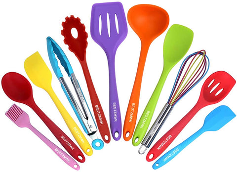 Image of Kitchen Utensil Set - 11 Cooking Utensils - Colorful Silicone Kitchen Utensils - Nonstick Cookware with Spatula Set - Colored Best Kitchen Tools Kitchen Gadgets