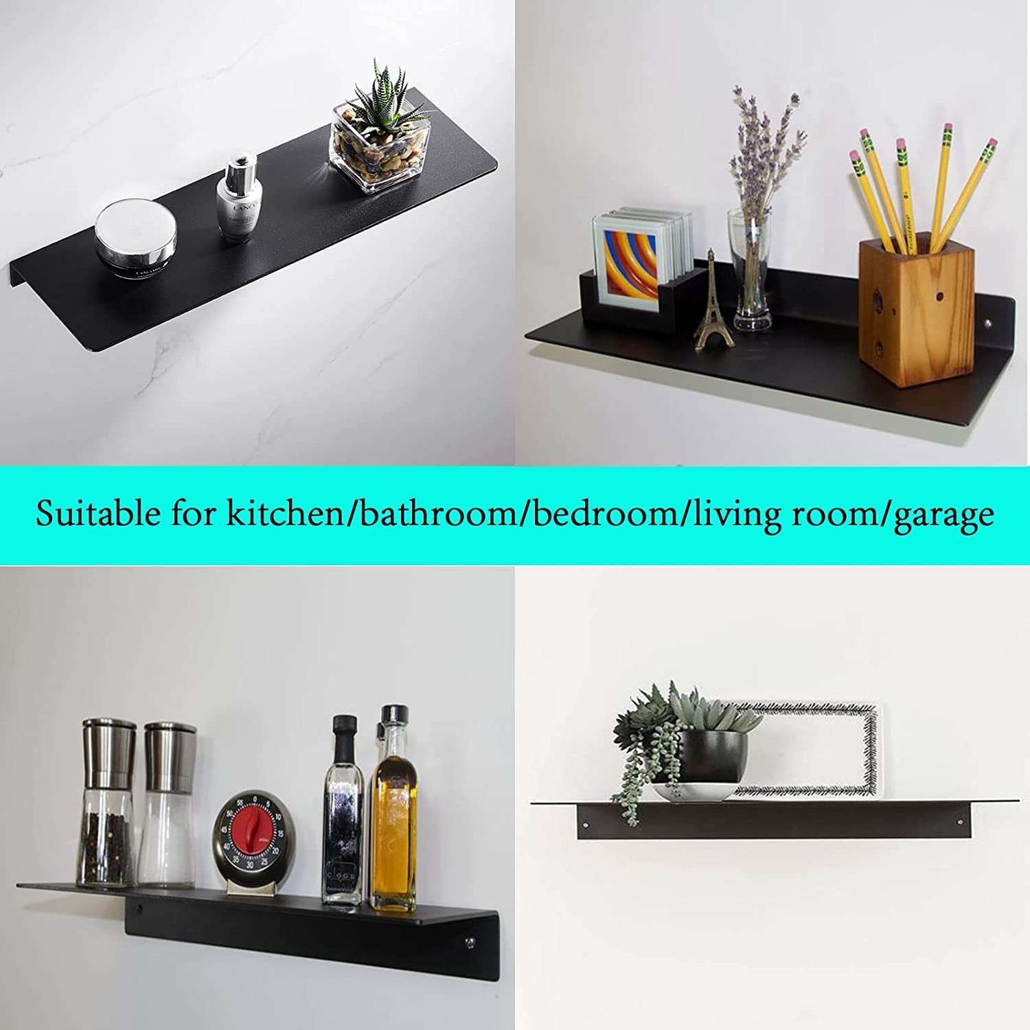 L-Shaped Black Metal Floating Shelf Modern Heavy Duty Wall Mount Shelf 8Inch*12Inch 1 Pack