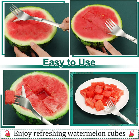 Image of 2 Pack Watermelon Fork Slicer, 2-In-1 Multifunctional Stainless Steel Watermelon Slicer, Upgrade Unique Design Summer Watermelon Cutter for Camping Kitchen.