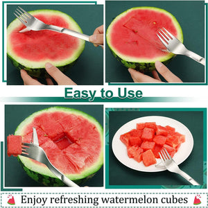 2 Pack Watermelon Fork Slicer, 2-In-1 Multifunctional Stainless Steel Watermelon Slicer, Upgrade Unique Design Summer Watermelon Cutter for Camping Kitchen.