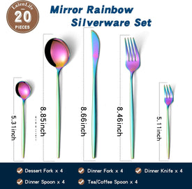Rainbow Silverware Set 20-Piece, Stainless Steel Flatware Set Service for 4,  Unique Utensils with Long Fork Spoon Teaspoon, Mirror Rainbow Silverware, Colorful Cutlery for Home Kitchen