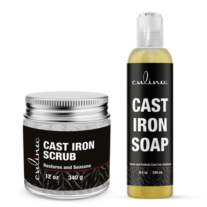 Culina Cast Iron Cleaning Set: Restoring Scrub & Cleaning Soap | Best for Cleaning Care, Washing & Restoring | 100% Plant-Based | - Livananatural