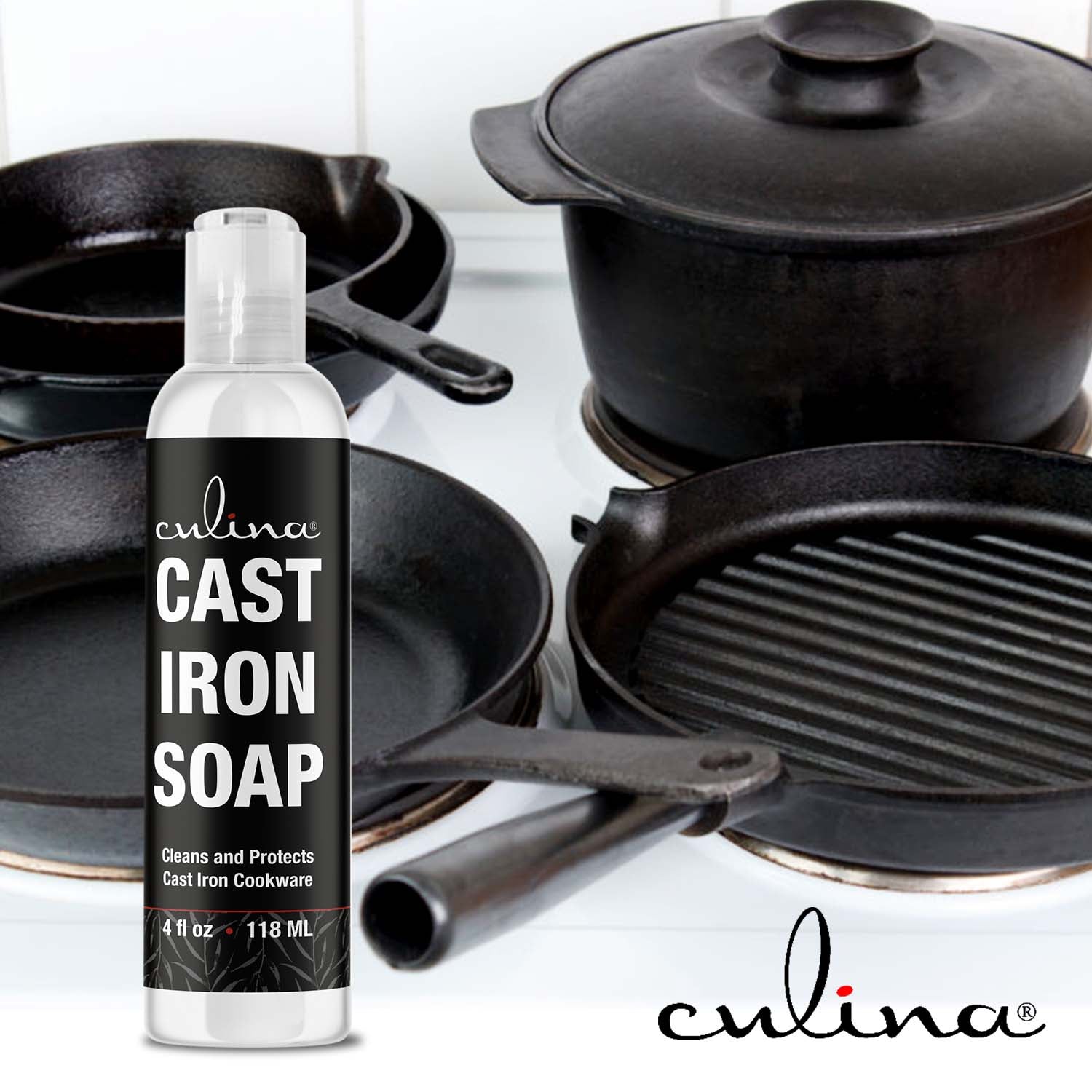 Cast Iron Soap by Culina - cast iron cleaner Cleans and Protects Cast Iron Cookware, Kosher Certified 4oz - LivanaNatural 