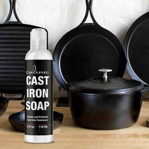 Image of Cast Iron Soap by Culina - cast iron cleaner Cleans and Protects Cast Iron Cookware, Kosher Certified 4oz - LivanaNatural 