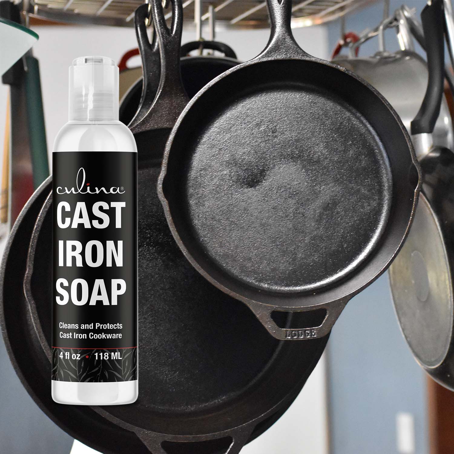 Cast Iron Soap by Culina - cast iron cleaner Cleans and Protects Cast Iron Cookware, Kosher Certified 4oz - LivanaNatural 
