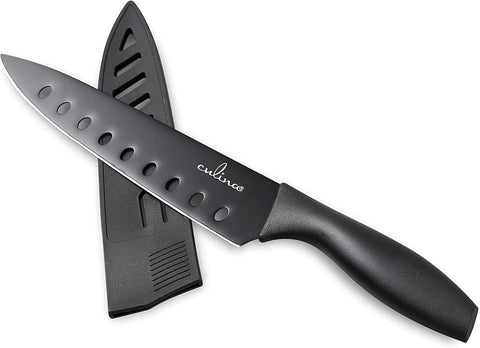 Image of Culina® 8-Inch Nonstick Carbon Steel Sushi Knife with Sheath, Black - Livananatural