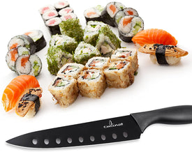 Culina® 8-Inch Nonstick Carbon Steel Sushi Knife with Sheath, Black