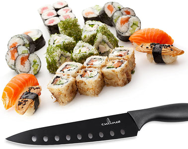 Culina® 8-Inch Nonstick Carbon Steel Sushi Knife with Sheath, Black - Livananatural