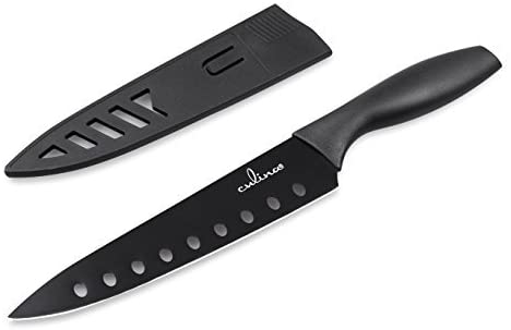 Image of Culina® 8-Inch Nonstick Carbon Steel Sushi Knife with Sheath, Black - Livananatural