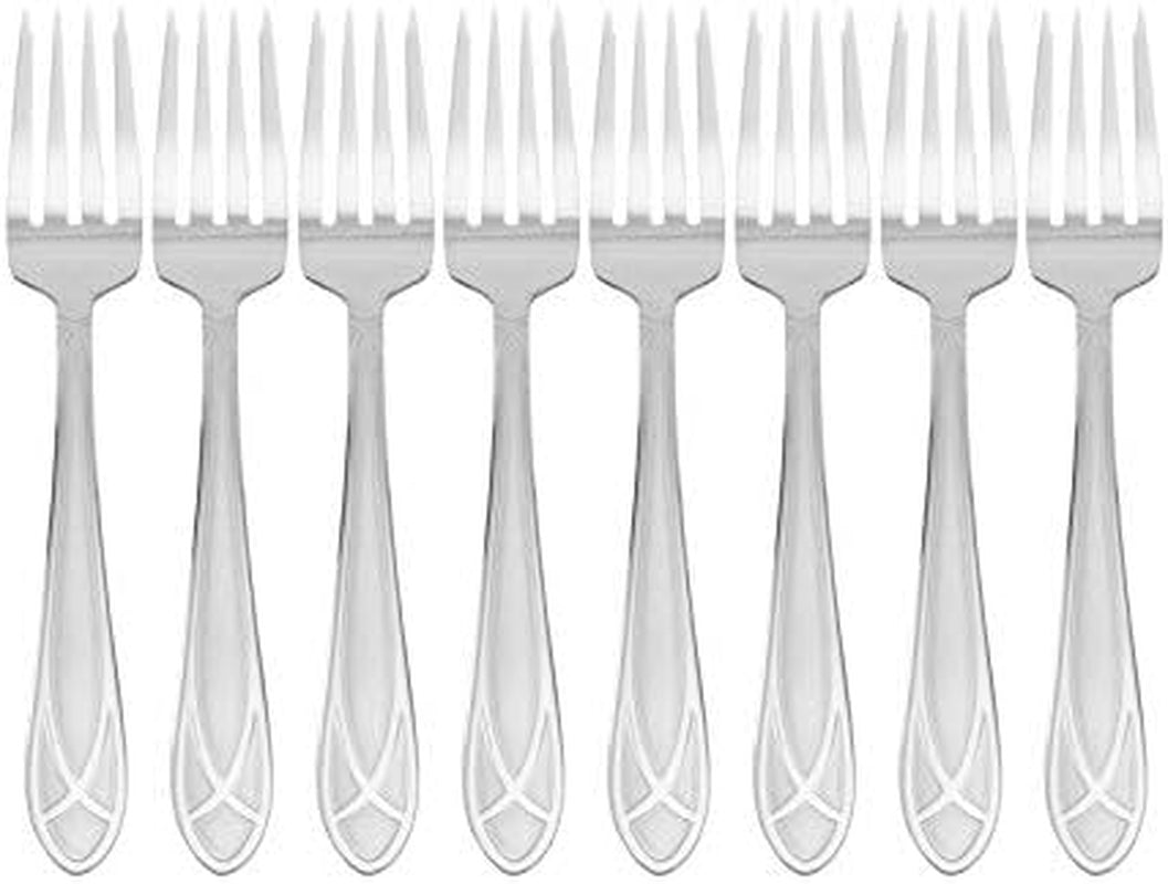 Mirage Frost 45-Piece Stainless Steel Flatware Set with Serving Utensil Set and Metal Storage Caddy, Service for 8