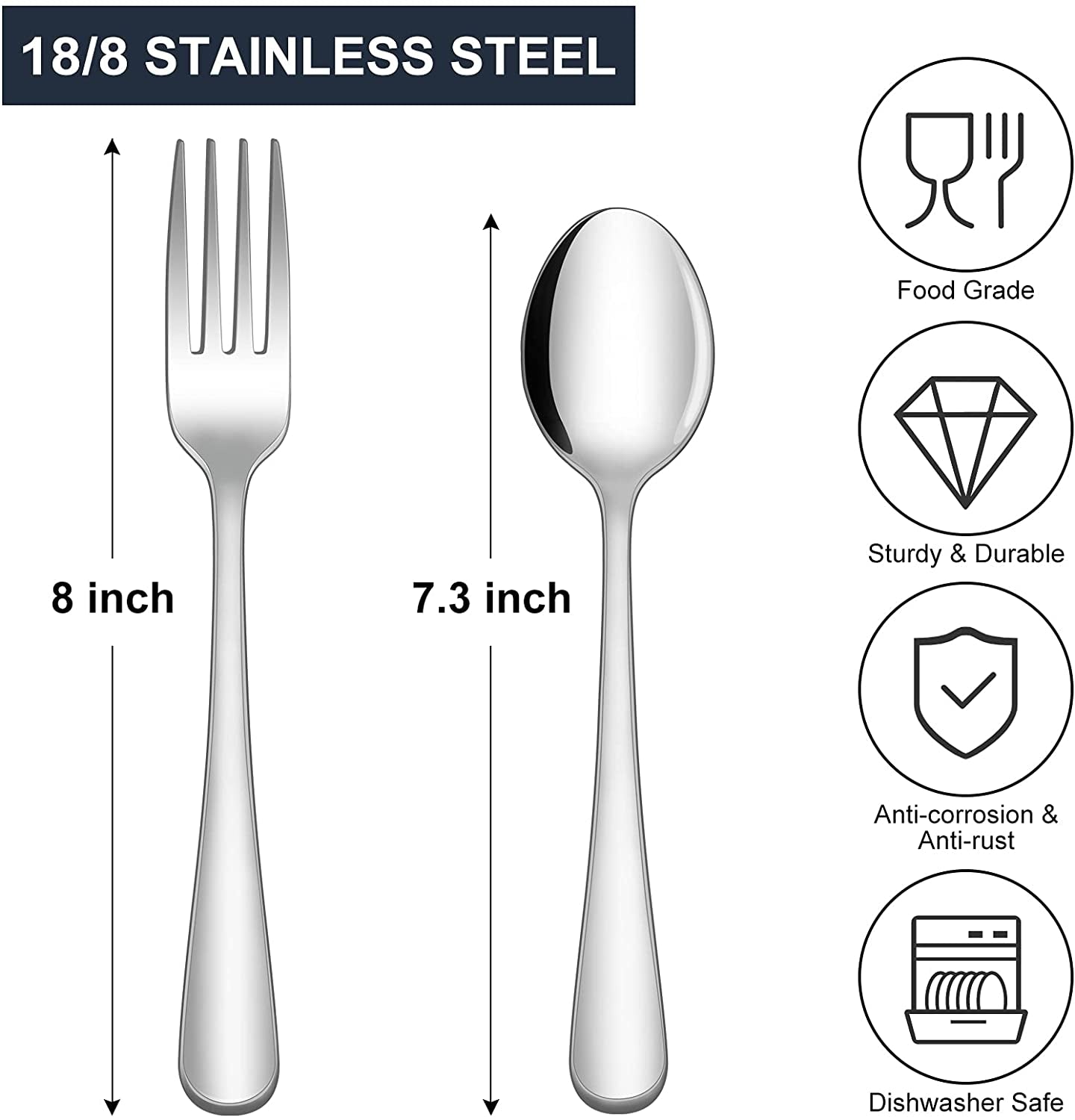 24-Piece Forks and Spoons Silverware Set, Food Grade Stainless Steel Flatware Cutlery Set for Home, Kitchen and Restaurant, Mirror Polished, Dishwasher Safe