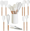 White Silicone Cooking Utensils, White Kitchen Utensils, White Cooking Utensils Set | Silicone Spatula, Tongs, Ladle, Serving Spoons-Non-Stick, BPA Free Kitchen Utensils Set with Holder - 11 Pc