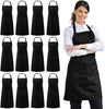 12 Pack Bib Apron, Unisex Aprons Adjustable Waterdrop Resistant with 2 Pockets Cooking Kitchen Apron for Chef, BBQ Drawing Apron Bulk, Black