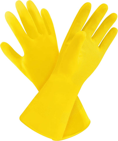 Image of 3 Pairs Yellow Cleaning Dish Gloves, Professional Natural Rubber Latex Gloves, Kitchen Dishwashing Gloves (3 Pairs)