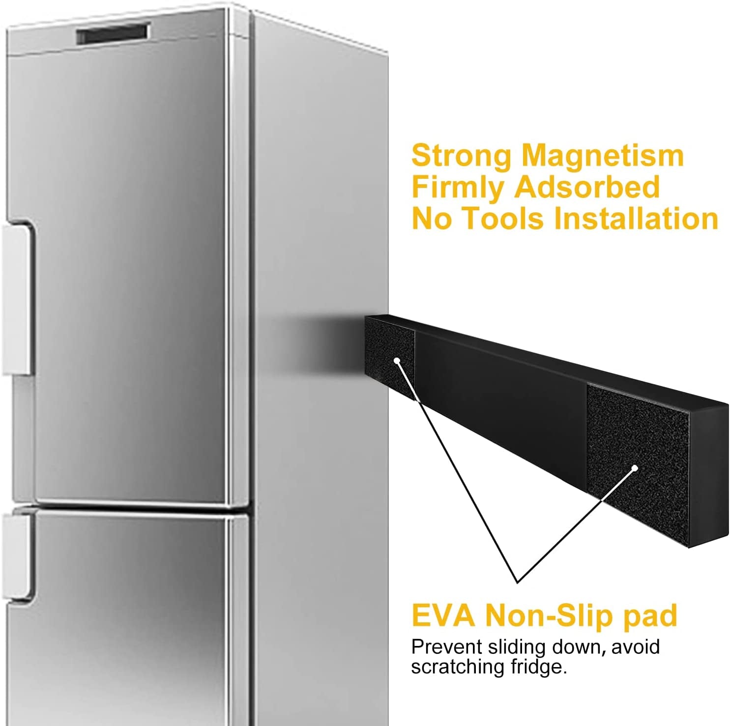 Black Magnetic Knife Strip for Refrigerator - Larger 17 Inch Double Sided Stainless Steel Magnetic Kitchen Knife Holder with Hooks for Wall/Fridge - Strong Knife Strip Magnet/Knife Rack/Knife Bar