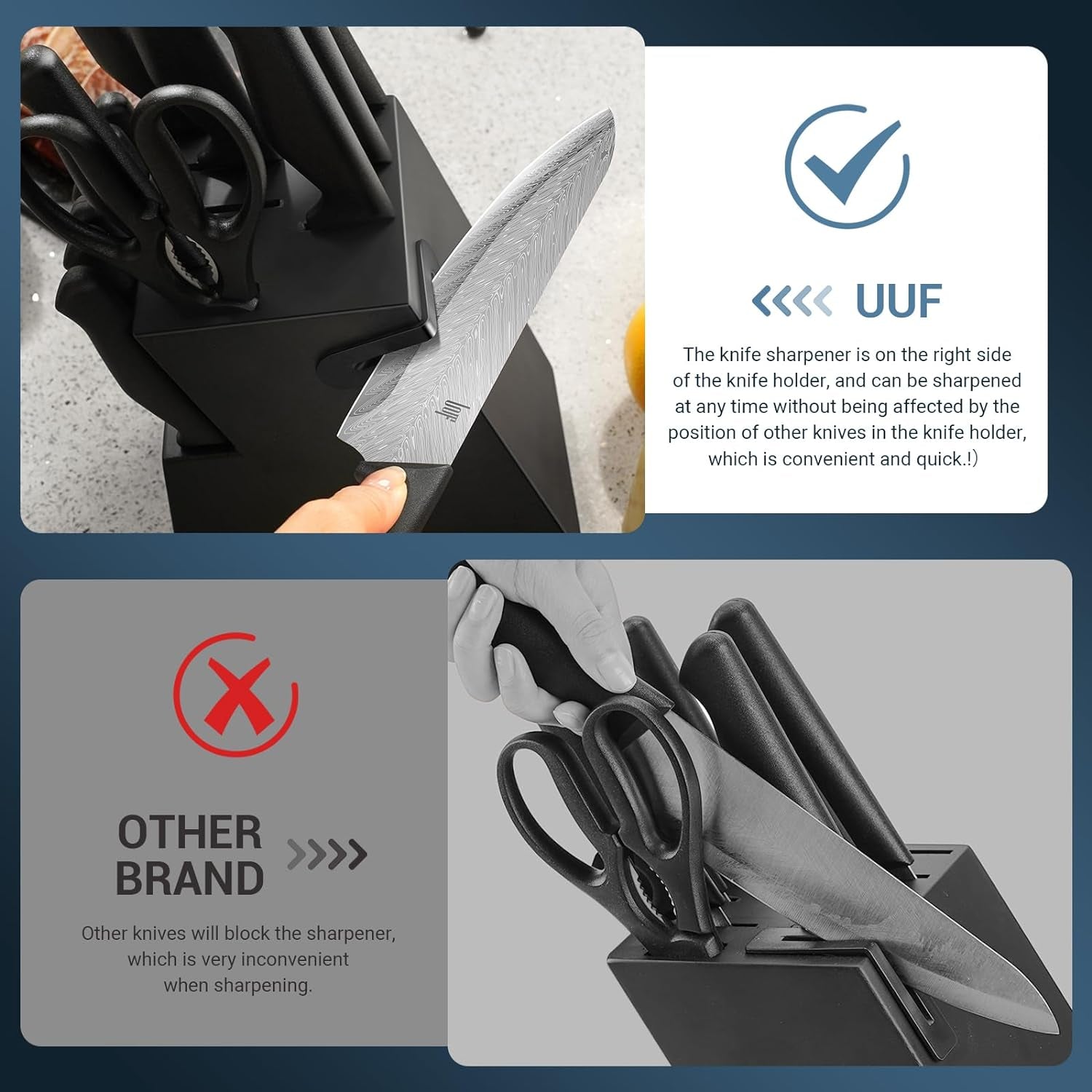 Knife Sets,14 Pieces German Stainless Steel Kitchen Knife Block Sets with Built-In Sharpener, Dishwasher Safe