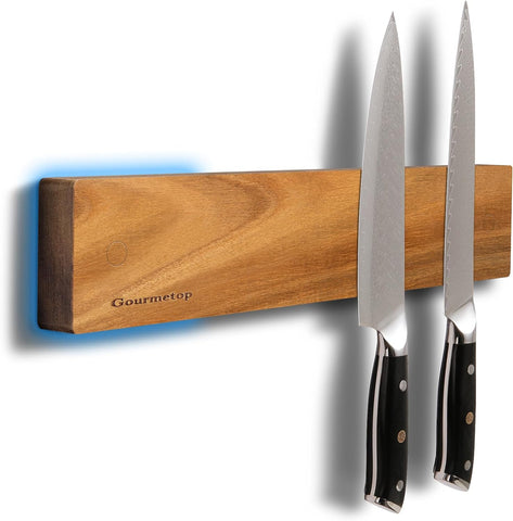 Image of Magnetic Knife Holder for Wall 12Inch, Knife Magnetic Strip No Drilling, Acacia Wood Magnetic Knife Holder for Refrigerator, Strong Knife Magnet&Knife Rack for Kitchen Utensil Organizer