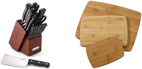 Image of Edgekeeper 21-Piece Forged Triple Riveted Block Set with Built-In Knife Sharpener, Cherry & Bamboo Cutting Board, Set of 3