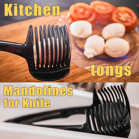 Image of Kitchen Tongs Mandolines for Knife: Multipurpose Tool with Vegetable Cutter, Fruit Tong & Clamp Tool - Slicer for Tomato, Potato, Onion, Lemon, Orange - Home Kitchen Clamp Tool