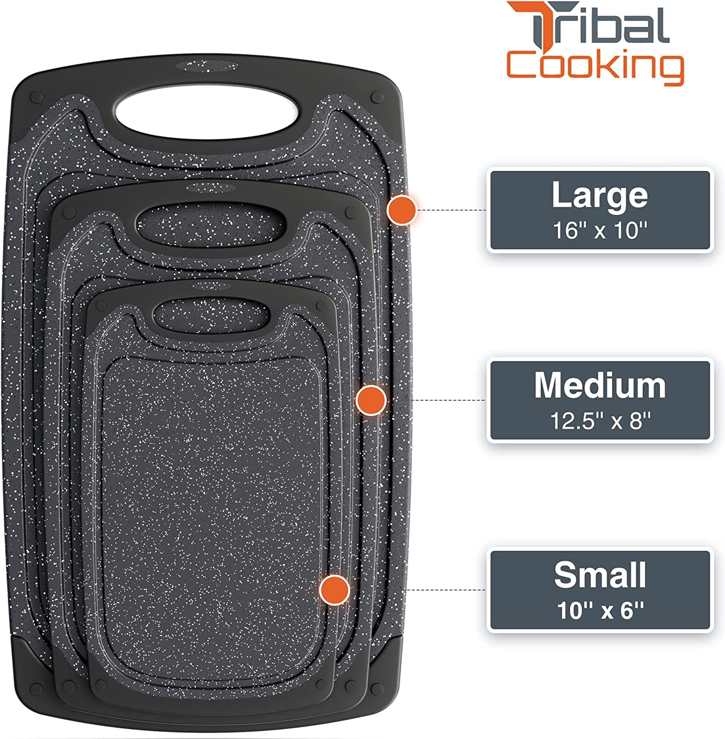 Cutting Boards - 3 Set - Warrior Strength Small to Extra Large Cutting Boards for Kitchen, Meat, Vegetables - Dishwasher Safe, Juice Groove, Non-Slip Rubber Chopping Board Set