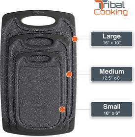 Cutting Boards - 3 Set - Warrior Strength Small to Extra Large Cutting Boards for Kitchen, Meat, Vegetables - Dishwasher Safe, Juice Groove, Non-Slip Rubber Chopping Board Set