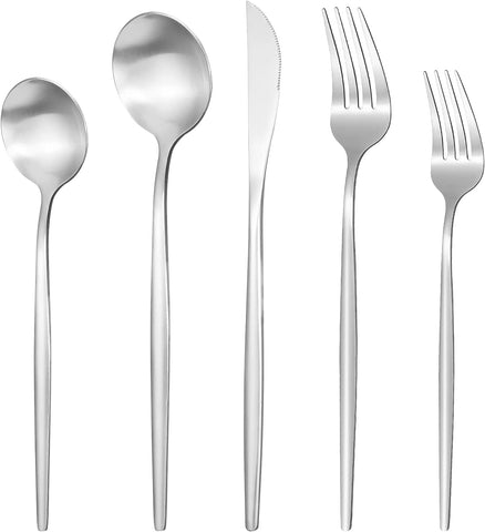 Image of Silverware Set for 12, 60 Piece Flatware Set, Cutlery Tableware Set Include Spoons and Forks Set, Stainless Steel Utensil Set, Matte Polished Finish, Dishwasher Safe