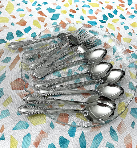 Image of Forks and Spoons 12 Pieces Stainless Steel Cutlery Silverware Flatware Tableware Set Dishwasher Safe Rust and Heat Resistant