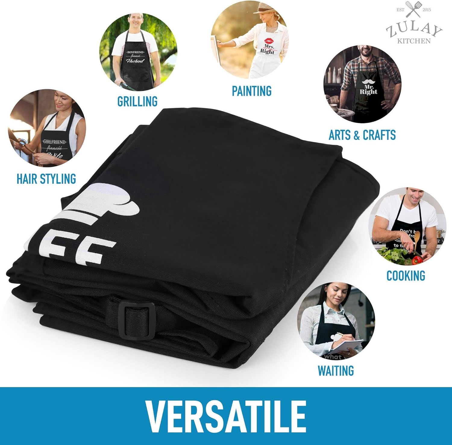 Zulay 2-Pack Funny Aprons for Men & Women - Kitchen Aprons with Adjustable Neck Strap & 2 Large Pockets