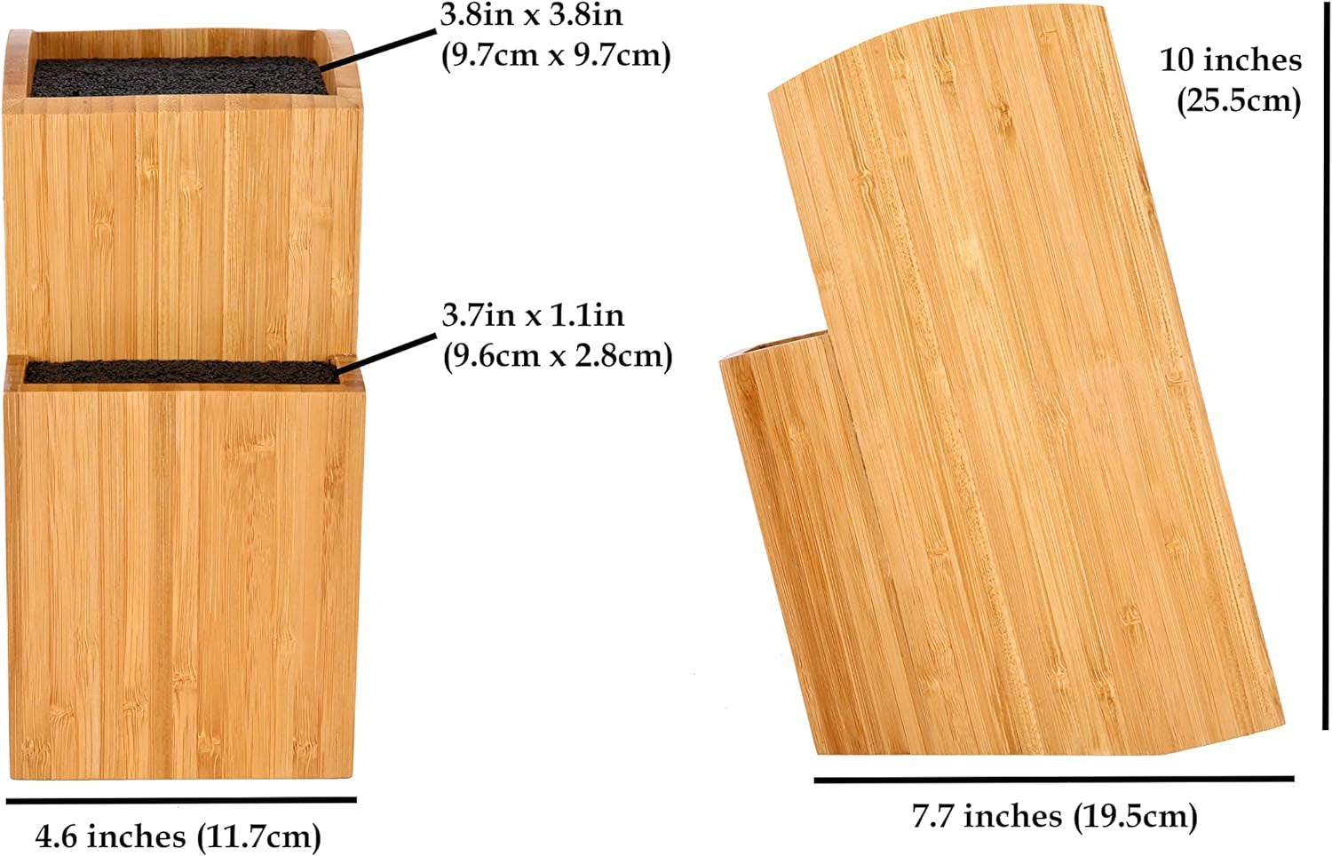 Bamboo Universal Knife Block - Extra Large Two-Tiered Slotless Wooden Knife Stand, Organizer & Holder - Convenient Safe Storage for Large & Small Knives & Utensils - Easy to Clean Removable Bristles