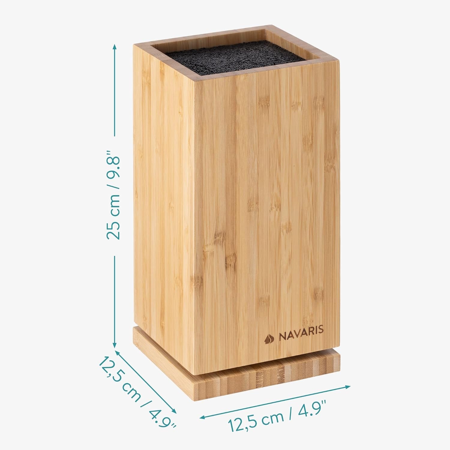 Bamboo Kitchen Knife Block - Magnetic Rotating Bristle Knife Holder - Universal Knife Block Storage Stand with Bristles - 9.8" X 4.9" X 4.9"