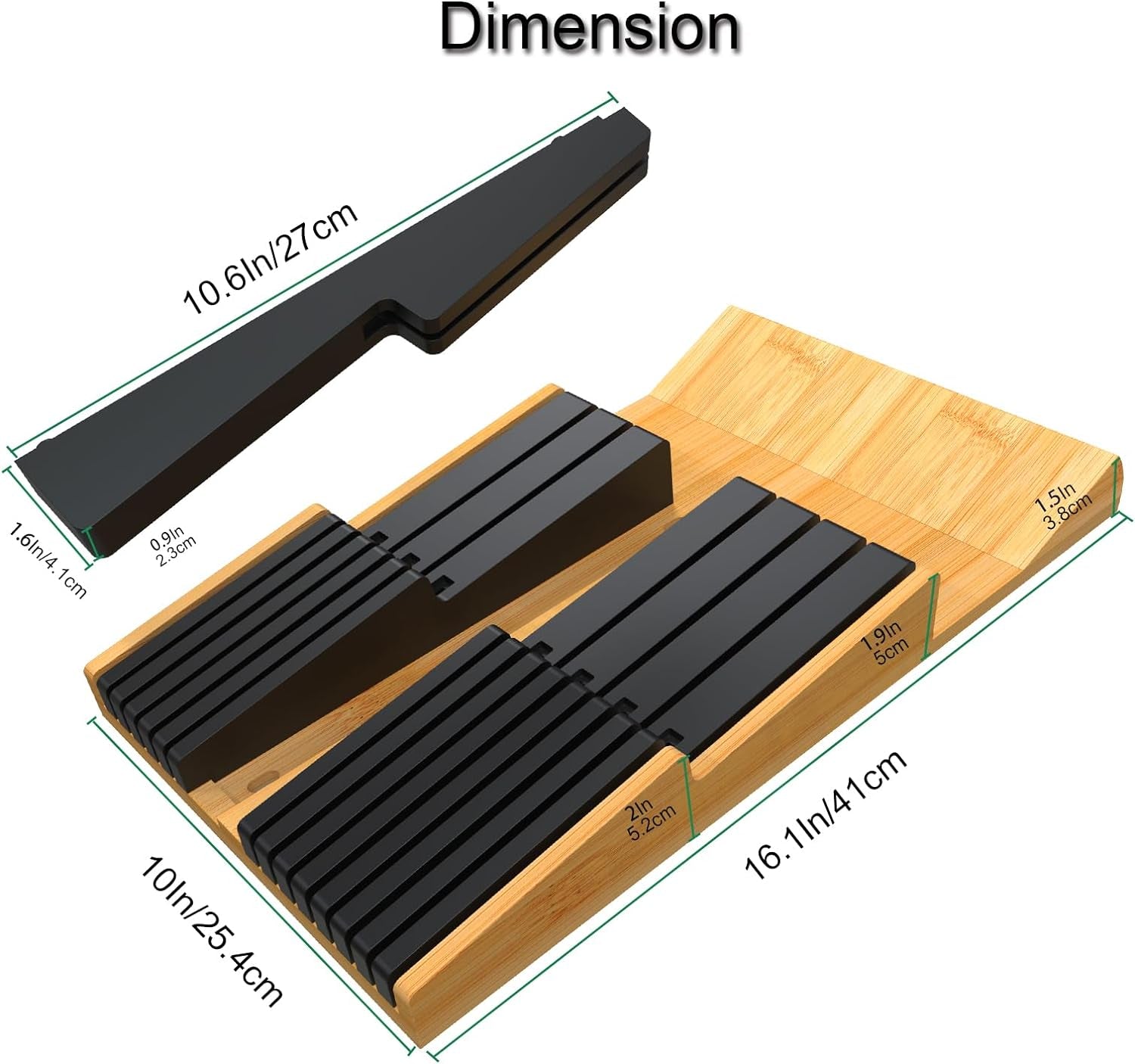In-Drawer Knife Block Set without Knives, Kitchen Black Knife Holder Organizer, Drawer Steak Knife Block with Detachable Knife Slots, Large Knife Storage Rack for 16 Knives and Sharpener Rod