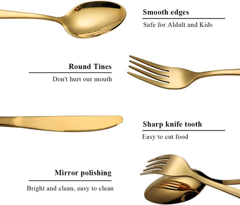 Image of Flatware Set 46 Piece, Stainless Steel with Titanium Gold Plated Flatware Set 45 Pieces Add 1 Pie Sever, Golden Flatware Set, Silverware, Cutlery Set Service for 8 (Shiny Gold)