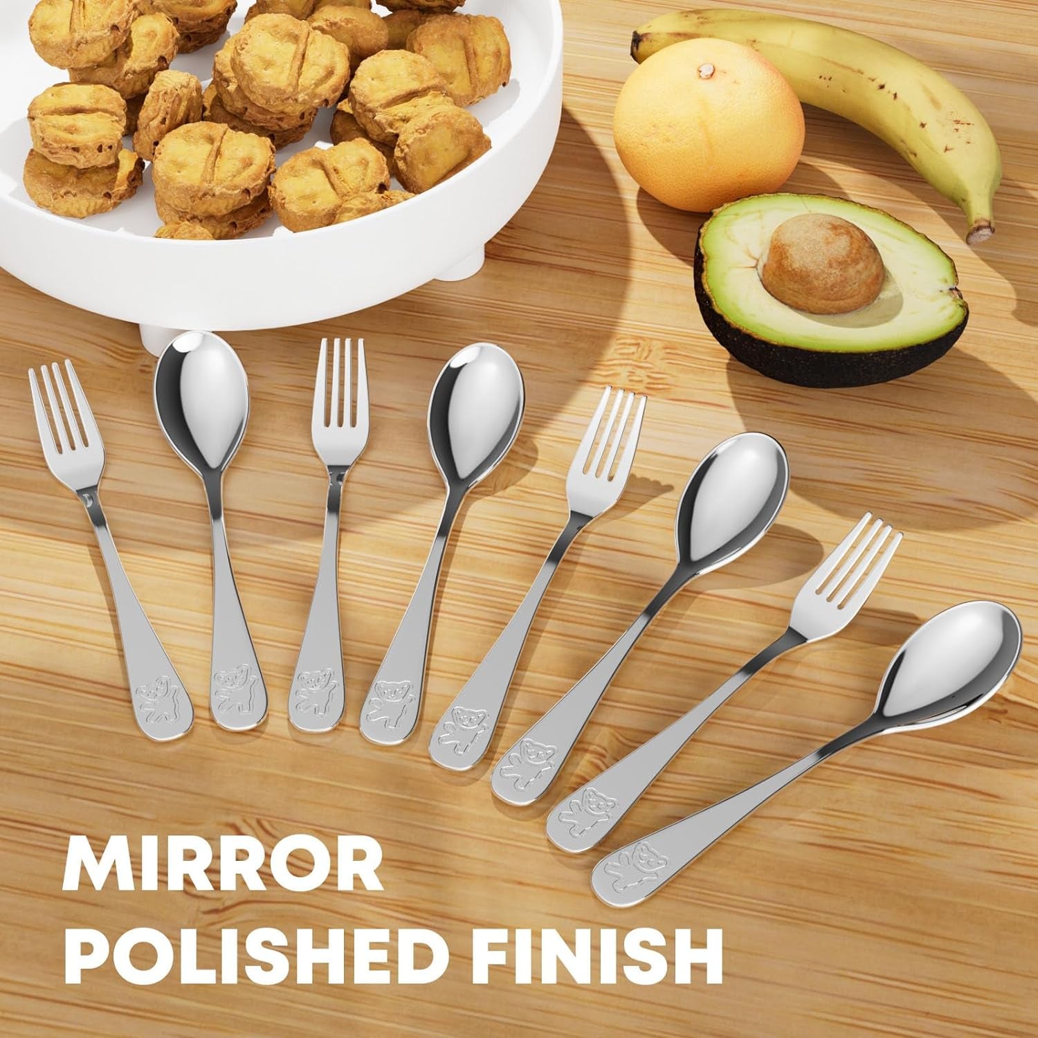 8 Pieces Stainless Steel Kids Silverware Set, Child and Toddler Safe Flatware - 4Pcs Forks and 4Pcs Spoon, Cute Flatware Sets for Self Feeding Safe, Dishwasher Safe