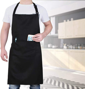 Chef Apron for Men and Women Professional for Cooking with Pockets - Adjustable - Bib Aprons - Water & Oil Resistant - 1 Pack, Black