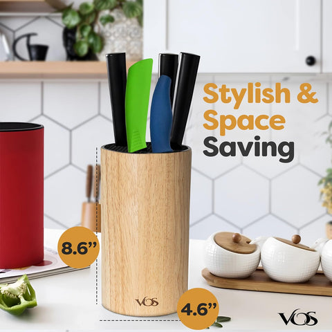 Image of Universal Knife Block - Countertop Knife Holder with Non-Slip Base, Kitchen Knives Holder - Holds 14 Knives, Sturdy Knife Organizer - Space Saving Knife Stand, Sleek & Modern Knife Rack - Bamboo