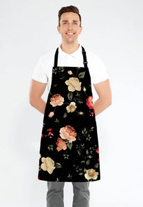 Watercolor Floral Pattern with of Roses Adjustable Bib Apron Kitchen Cooking Baking Gardening Apron for Women Men