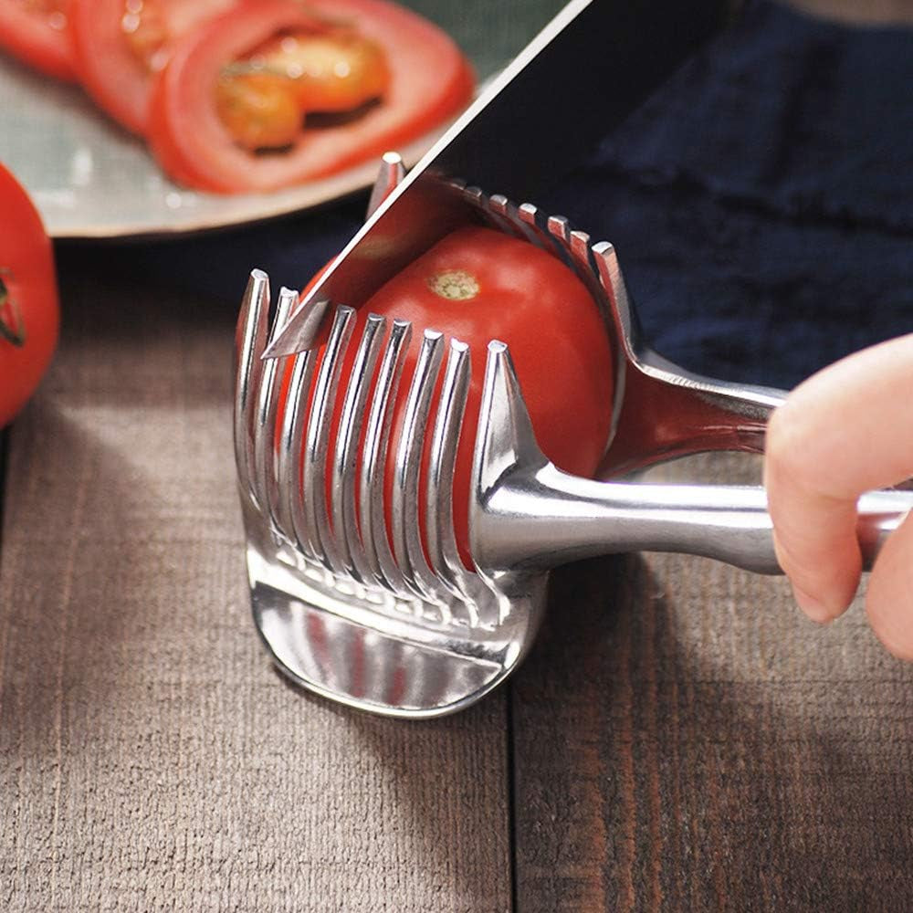 Tomato Slicer Lemon Cutter Stainless Steel Kitchen Cutting Aid Holder Tools for Soft Skin Fruits and Vegetables,Home Made Food & Drinks
