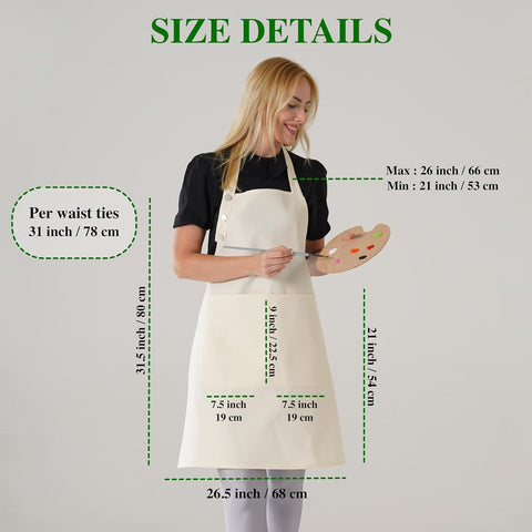 Image of Kitchen Apron Waterdrop Resistant Cotton Apron with Adjustable Aprons for Women with Pockets 10 Color Option Cooking Beige Apron(Beige)