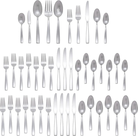 Image of Everdine 45 Piece Everyday Flatware, Service for 8, 18/0 Stainless Steel, Silverware Set, Dishwasher Safe, Silver